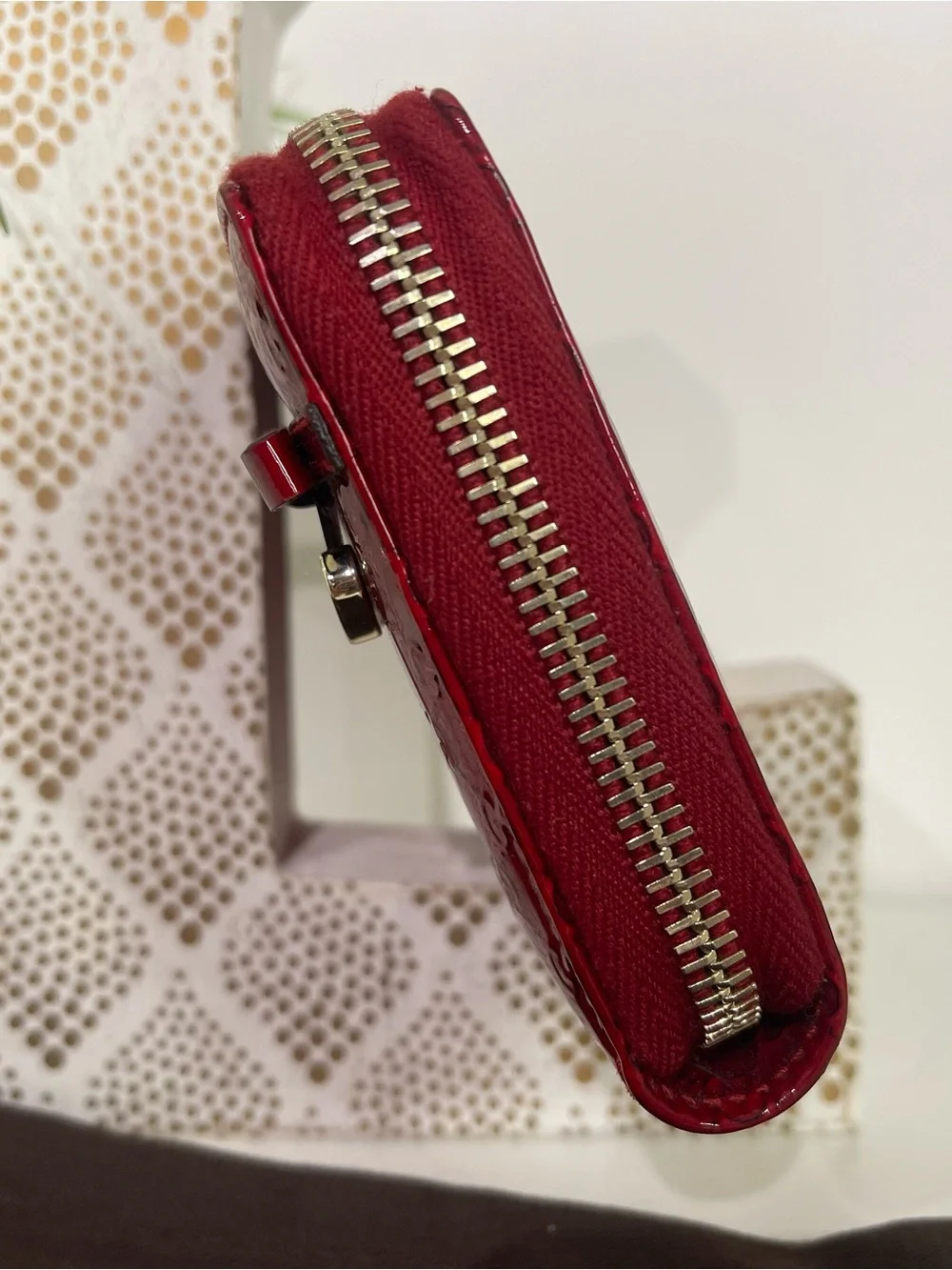 Gucci Red Patent Leather Wallet with Gold Heart Charm
